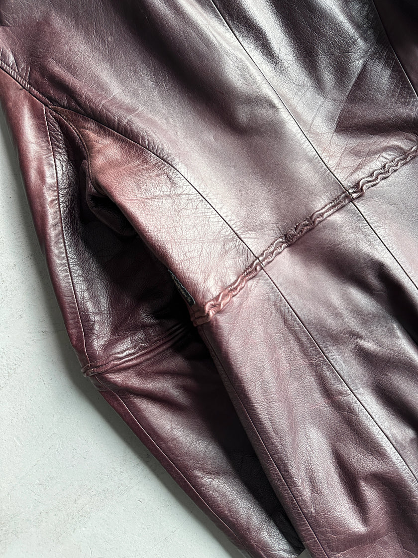 ARMANI JEANS - F/W 2000 LONG LEATHER COAT WITH PIPING DETAIL