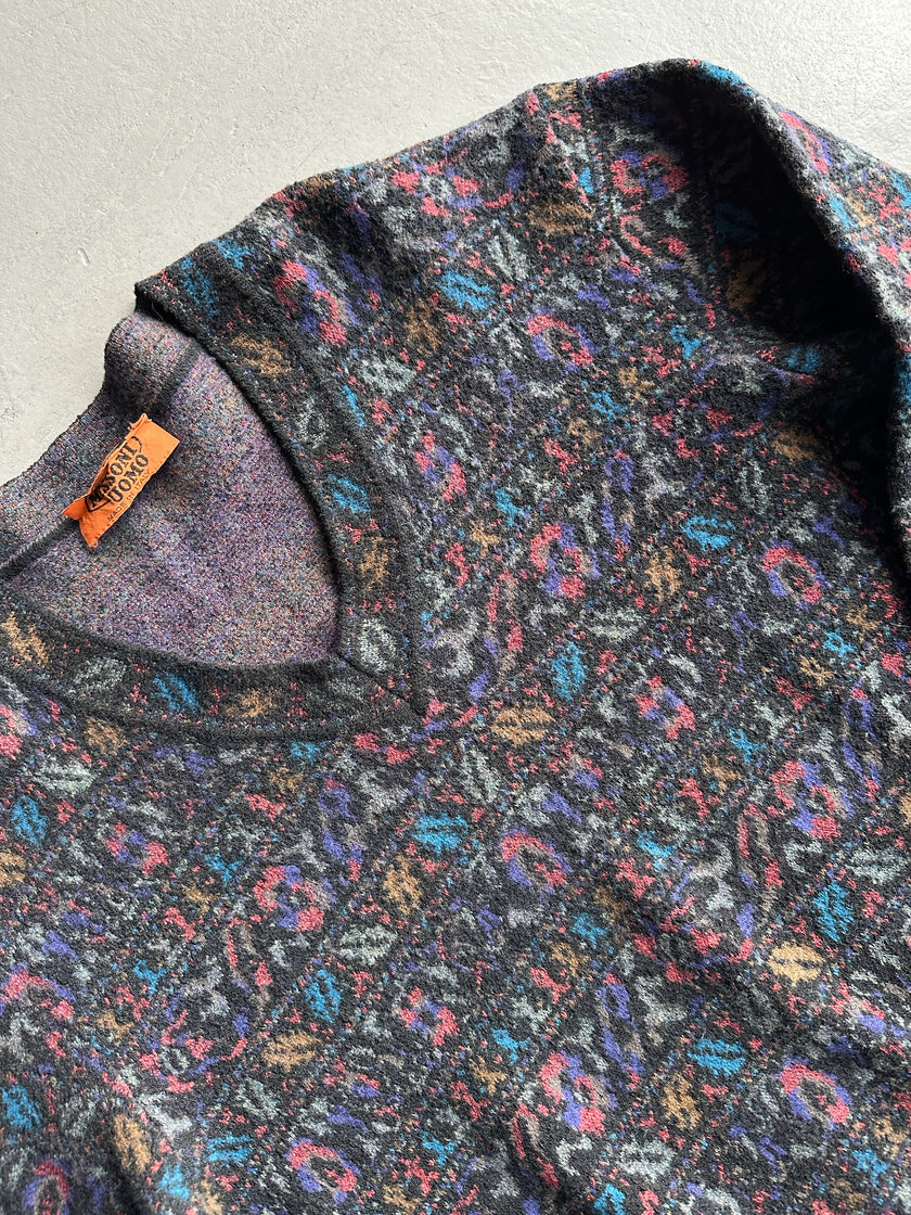 MISSONI - 1990s JACQUARD PATTERN V NECK BOXY FIT JUMPER