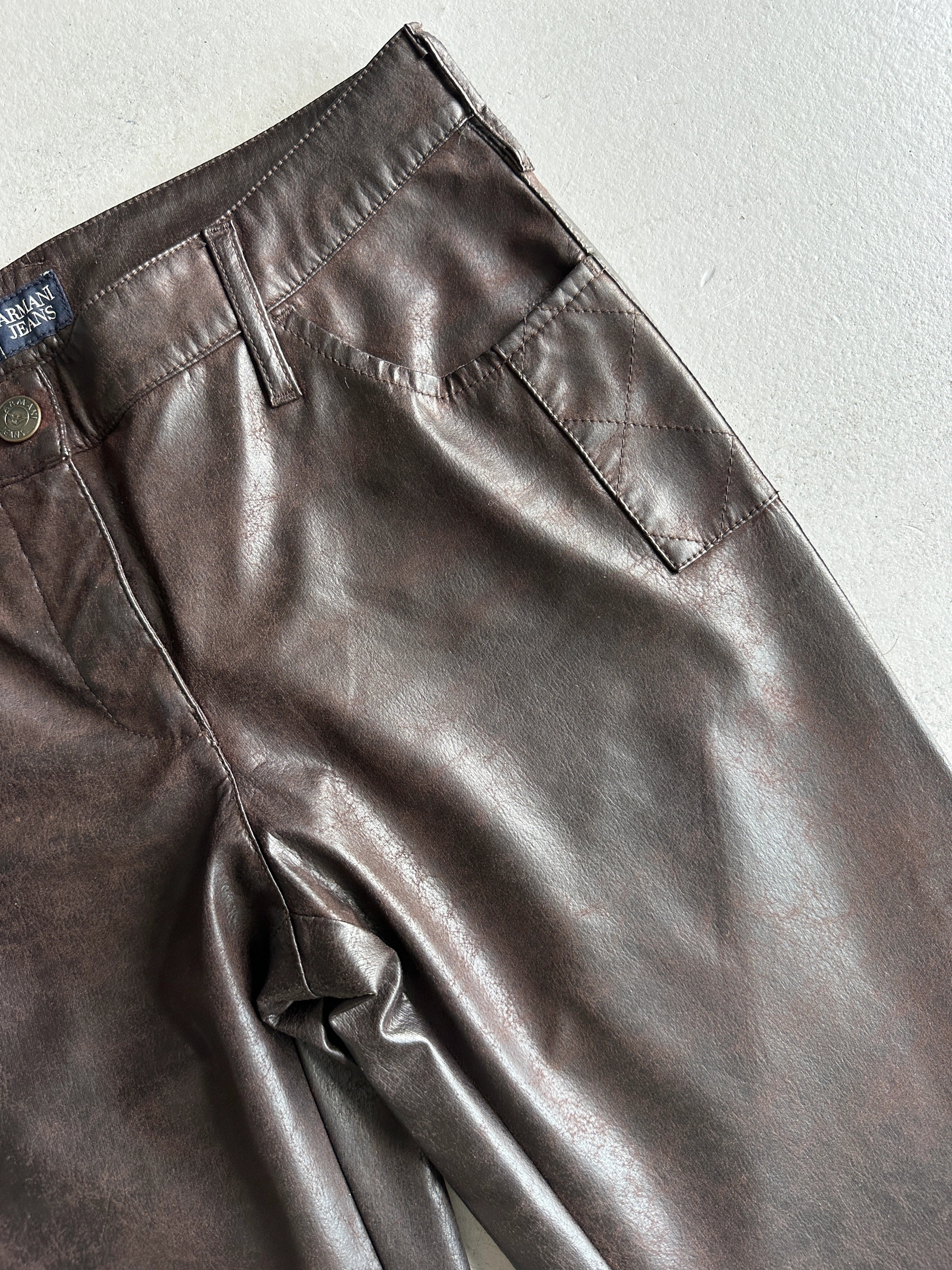 ARMANI JEANS - 2000s WIDE LEG DISTRESSED LEATHER TROUSERS