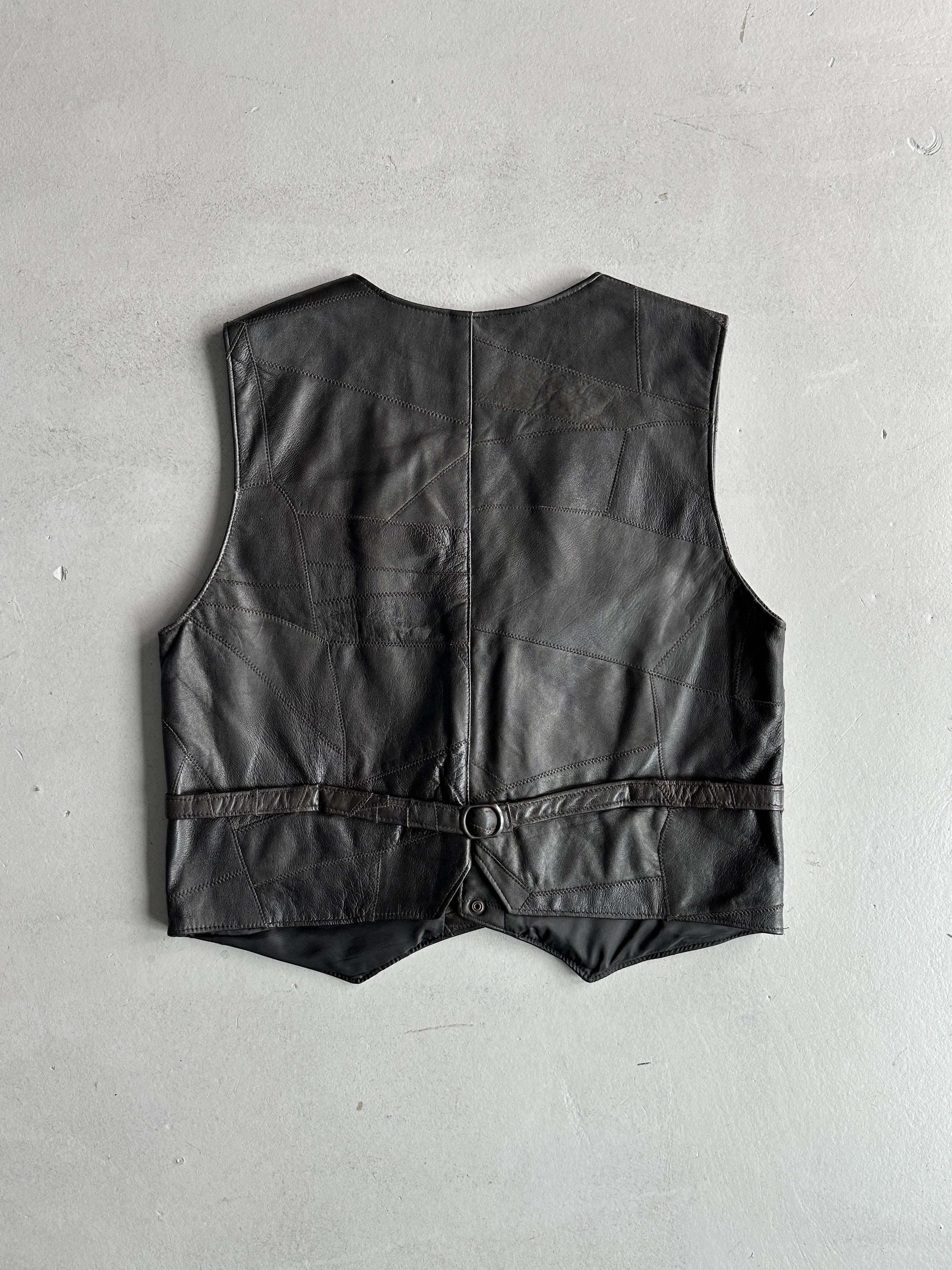 1980s STITCHED PANELING LEATHER VEST