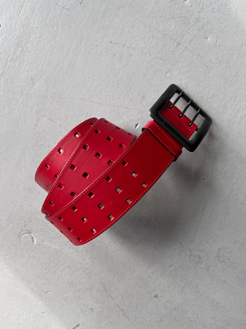 JEAN PAUL GAULTIER - 1990s GRID PERFORATION LEATHER BELT
