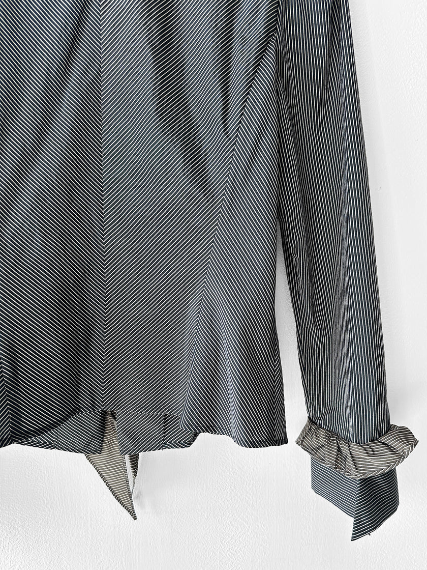 HIROKO KOSHINO - late 1990s PINSTRIPED BLOUSE WITH CASCADING RUFFLE DETAIL
