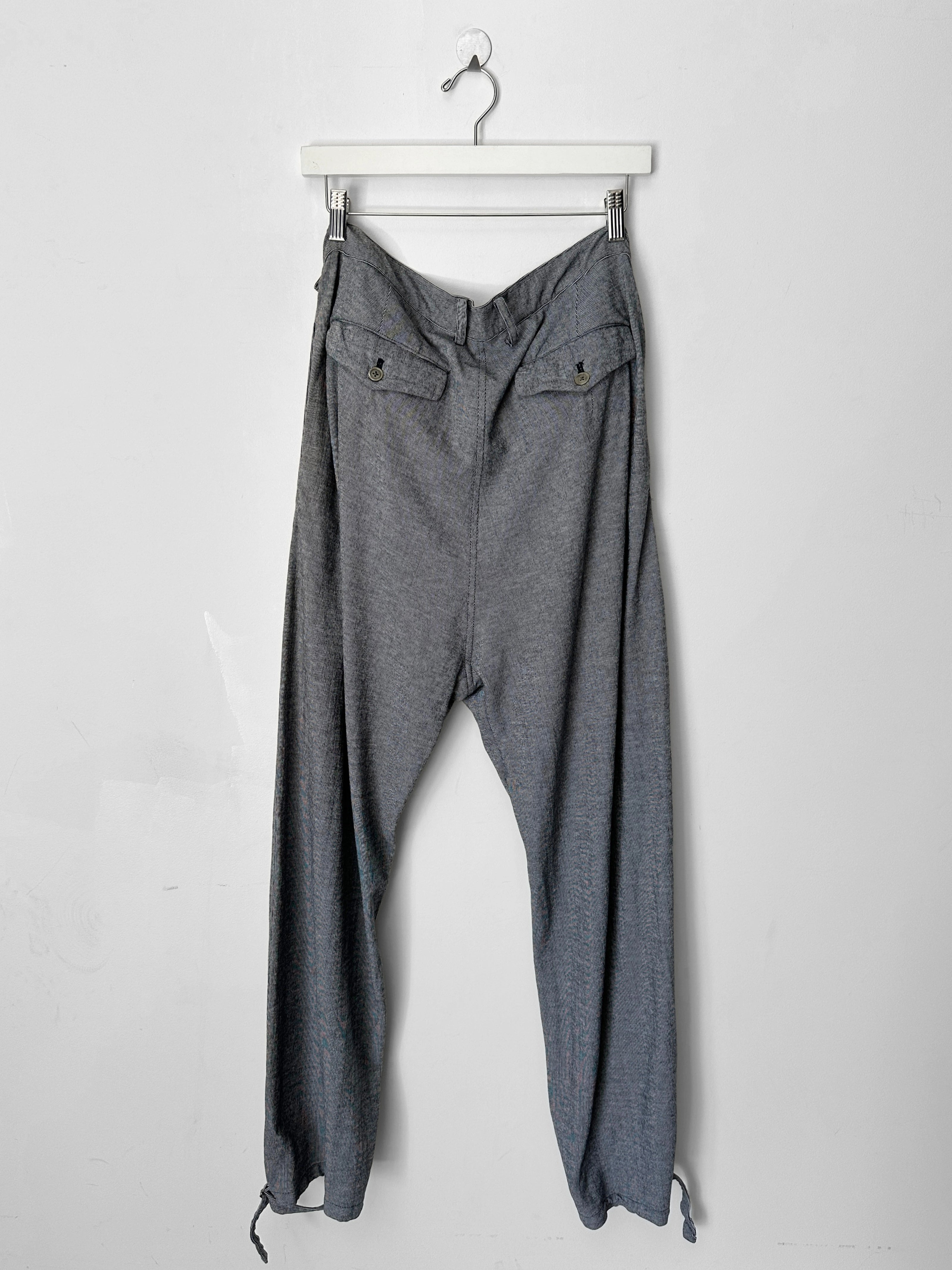 YOHJI YAMAMOTO - S/S 1999 STRIPED TROUSERS WITH ADJUSTABLE TIE HEMS