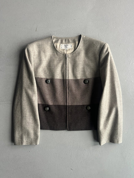 VALENTINO - 1990s BLOCK PANEL WOOL ZIPPED JACKET