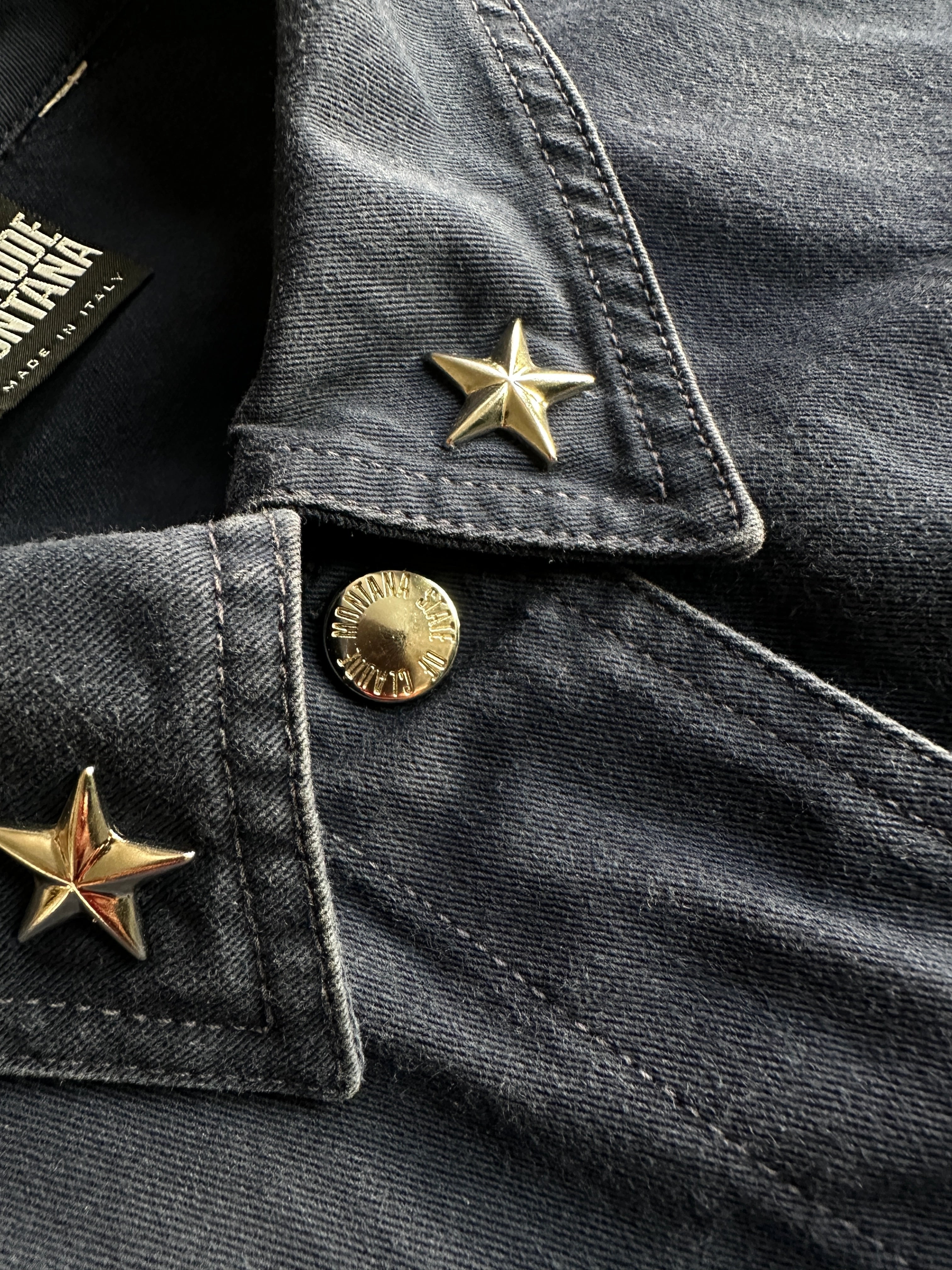CLAUDE MONTANA - 1990s DECONSTRUCTED CROP FIT JACKET WITH STAR STUDS