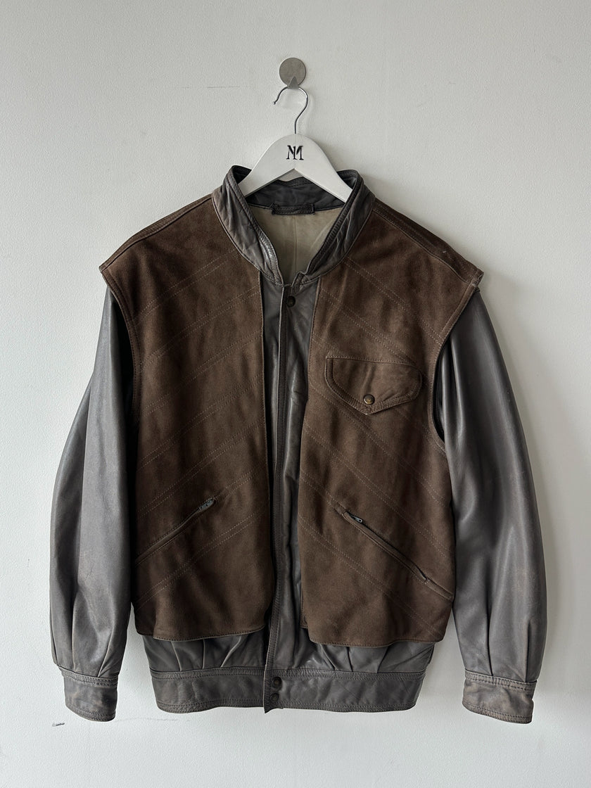 SPANISH LABEL 1980s PANELED LEATHER JACKET