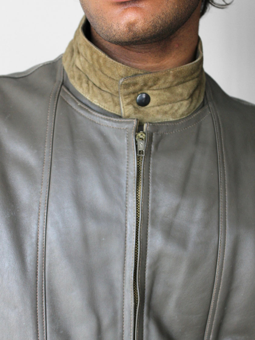 LOUIS FÉRAUD - 1980s CONTRASTING GREEN LAYERED LEATHER JACKET