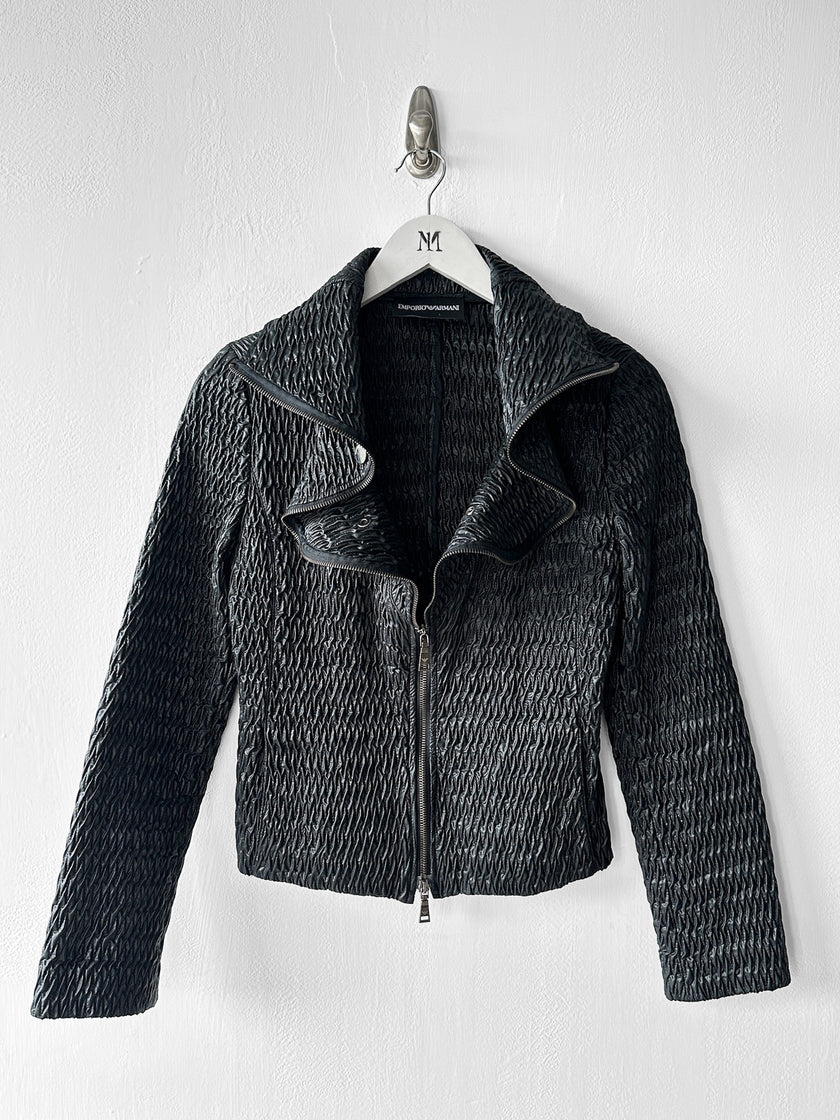 EMPORIO ARMANI - F/W 2009 TEXTURED JACKET WITH RUFFLED COLLAR AND ZIP DETAILS