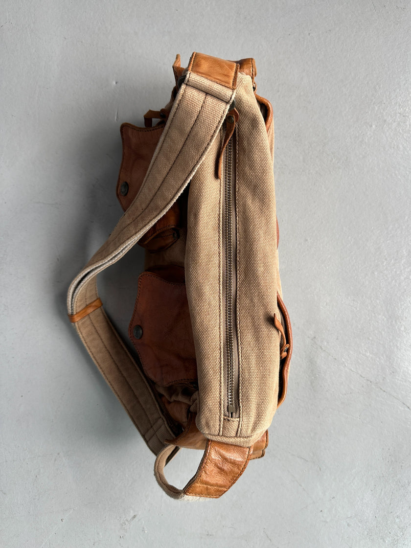YOHJI YAMAMOTO Y'SACCS - 1990s SHOULDER BAG WITH OVERSIZED LEATHER POCKET