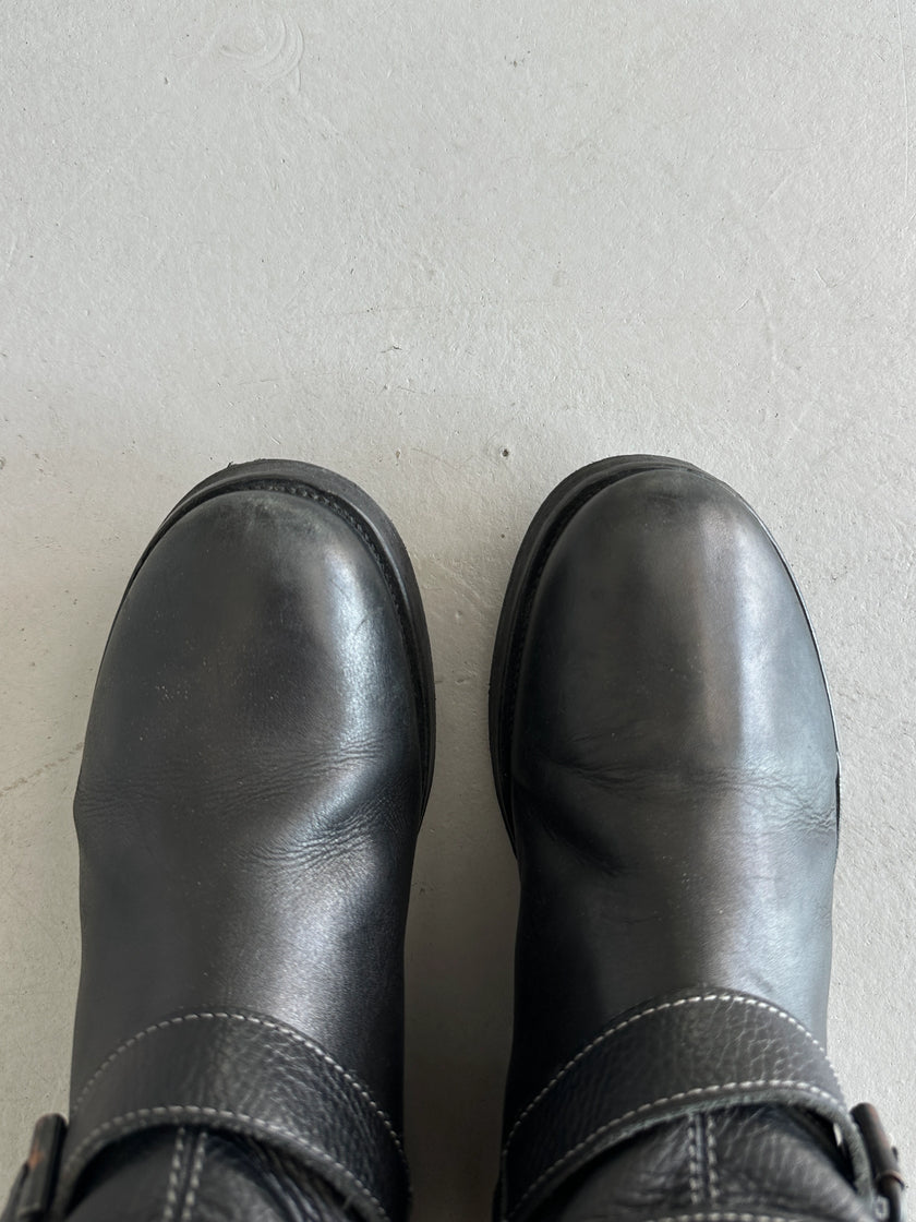ARMANI JEANS - 2000s BIKER LEATHER BOOTS