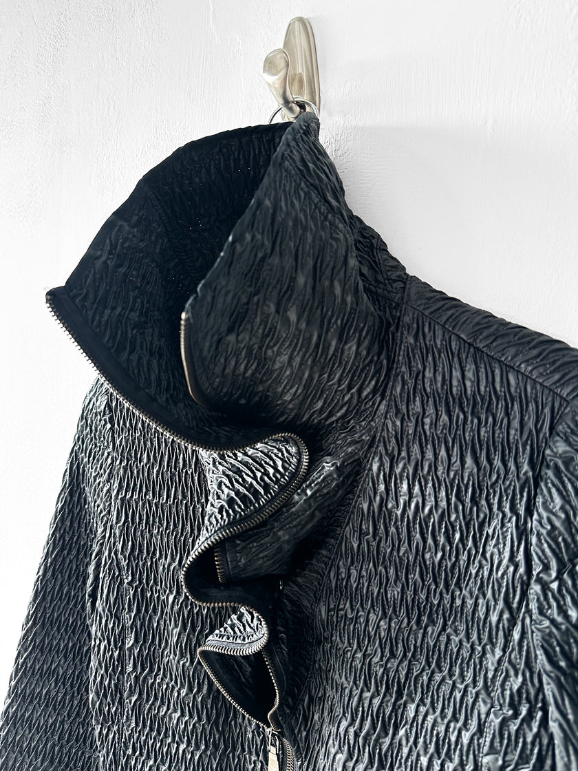 EMPORIO ARMANI - F/W 2009 TEXTURED JACKET WITH RUFFLED COLLAR AND ZIP DETAILS