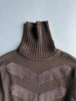 VERSACE - 2000s KNIT TURTLENECK TOP WITH CHEVRON BRUSHED LEATHER APPLIQUÉS