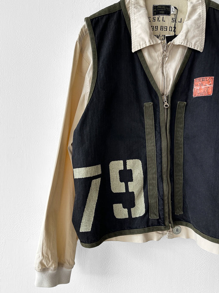DIESEL - 1980s 2 in 1 BOMBER JACKET WITH LAYERED ZIPPED VEST