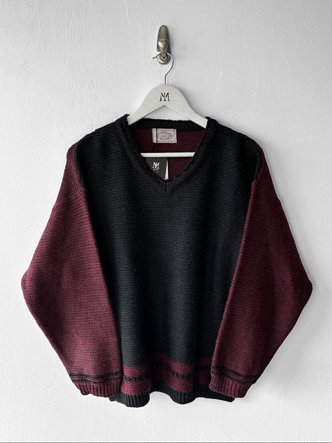 ARMANI JEANS - late 1990s TWO TONE MIXED KNIT V NECK JUMPER