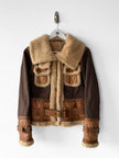 ITALIAN LABEL 1980s PANELLED JACKET WITH LEATHER PANELS AND SHEARLING COLLAR AND TRIMS