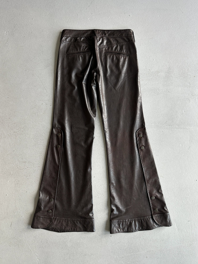 ARMANI JEANS - 2000s WIDE LEG DISTRESSED LEATHER TROUSERS