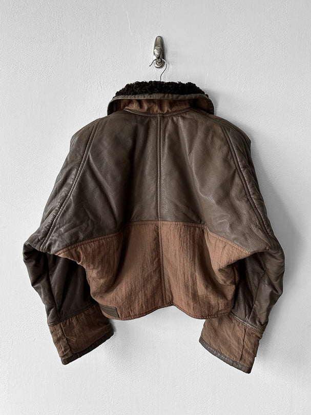 LA MATTA - 1980s PANELED CROP FIT JACKET WITH SHEARLING COLLAR