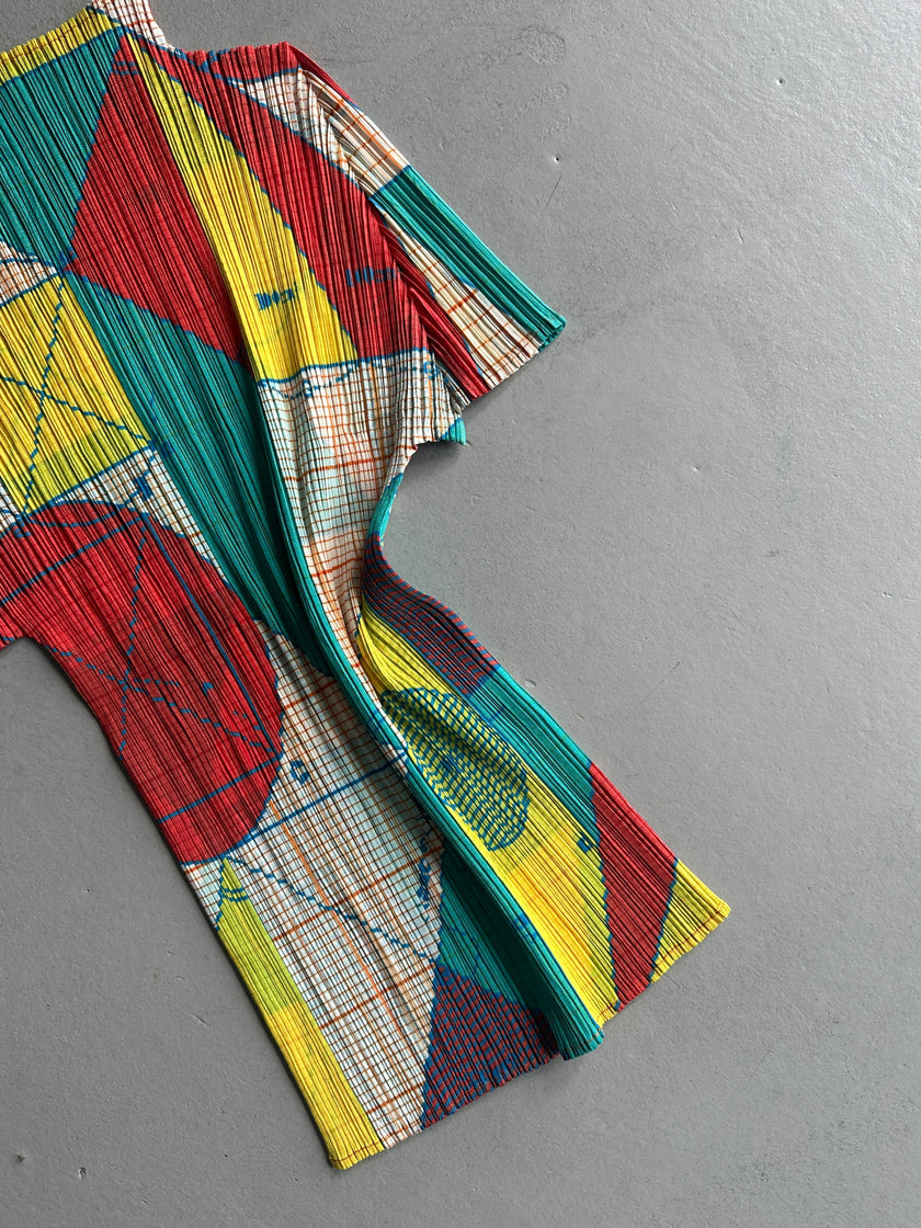ISSEY MIYAKE PLEATS PLEASE - S/S 1998 GEOMETRIC PRINT HALF SLEEVE TOP
