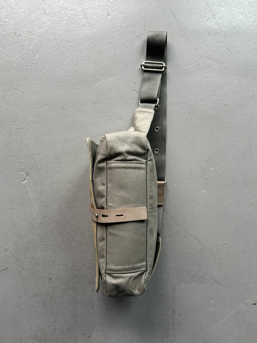 YOHJI YAMAMOTO Y'SACCS - 1990s RECTANGULAR BUM BAG WITH DISTRESSED LEATHER FRONT PANEL