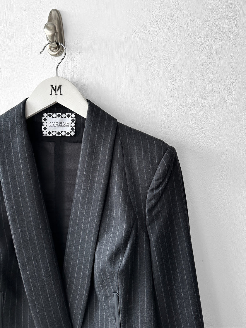 GAETANO NAVARRA - circa 2013 PINSTRIPE TAILORED BLAZER WITH DECONSTRUCTED MESH BACK