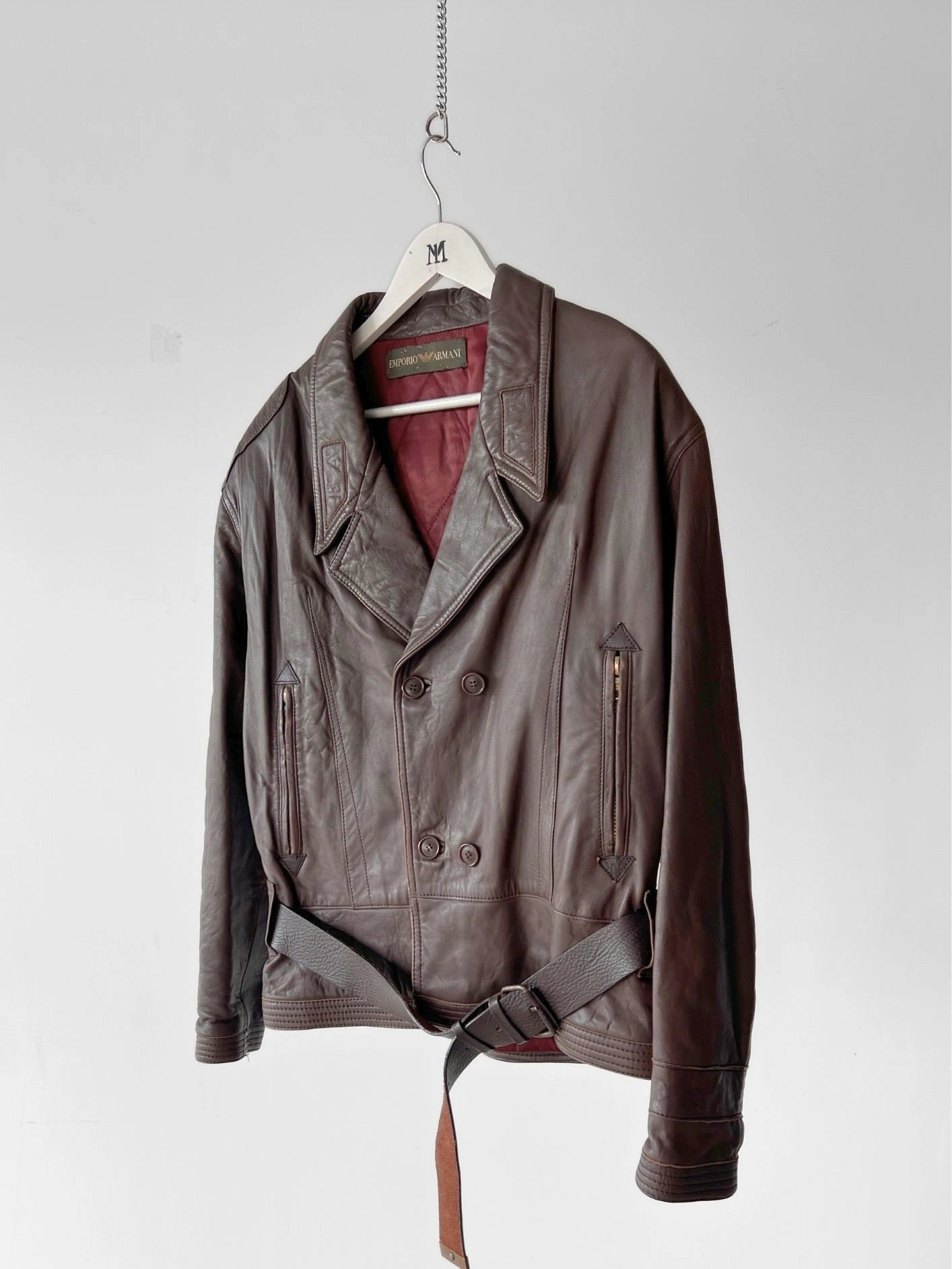 EMPORIO ARMANI 1980s BELTED AVIATIOR LEATHER JACKET