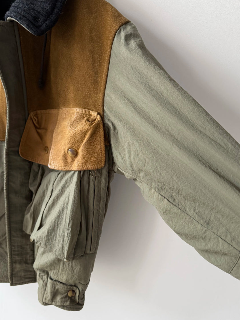 C.P. COMPANY - A/W 1983 LEATHER AND JAPANESE NYLON FIELD BOMBER JACKET