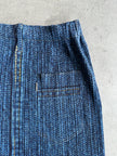 ISSEY MIYAKE PLEATS PLEASE -  2000s YELLOW OVERSTITCHED BLUE DENIM PRINT SKIRT