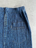 ISSEY MIYAKE PLEATS PLEASE -  2000s YELLOW OVERSTITCHED BLUE DENIM PRINT SKIRT