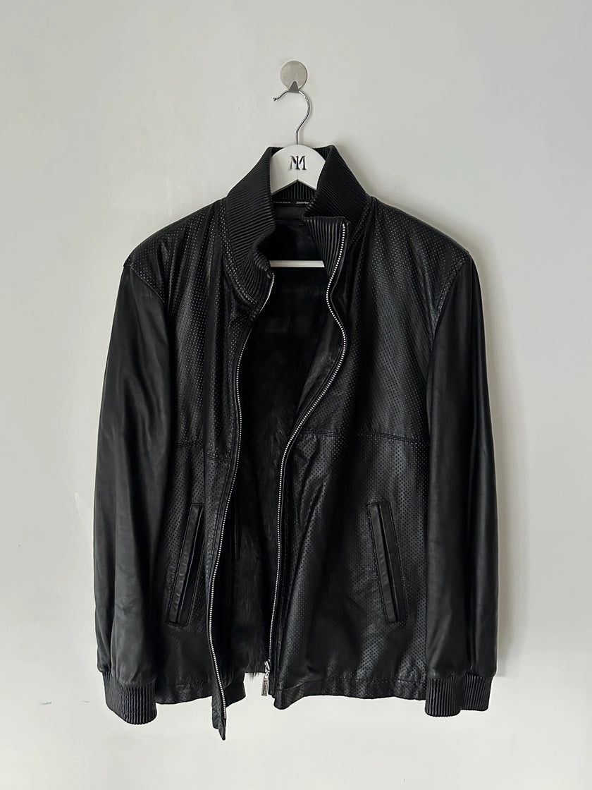 JEAN PAUL GAULTIER OBJET - 1990s PERFORATED LEATHER JACKET WITH ZIP OFF FUR LINING