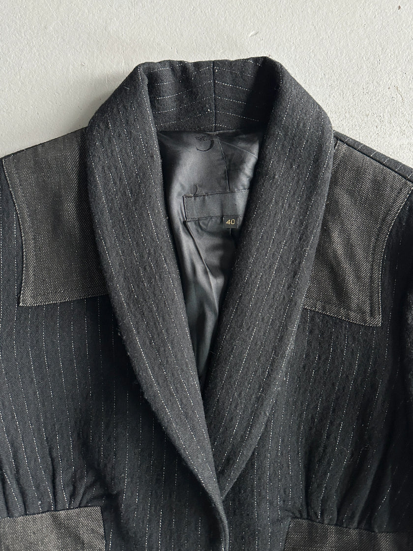 JUST CAVALLI - 1990s PINSTRIPED BLAZER WITH DENIM DETAILS
