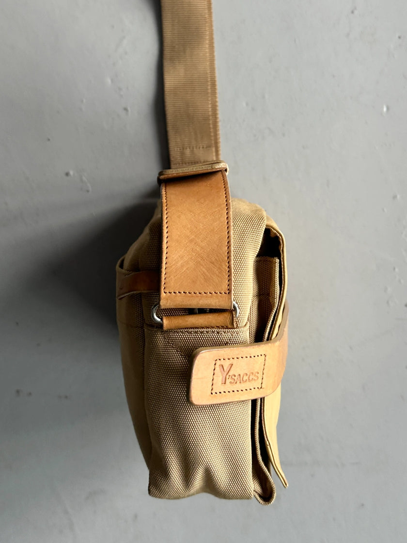 YOHJI YAMAMOTO Y'SACCS - early 2000s RECTANGULAR MESSENGER BAG WITH LEATHER FRONT PANEL