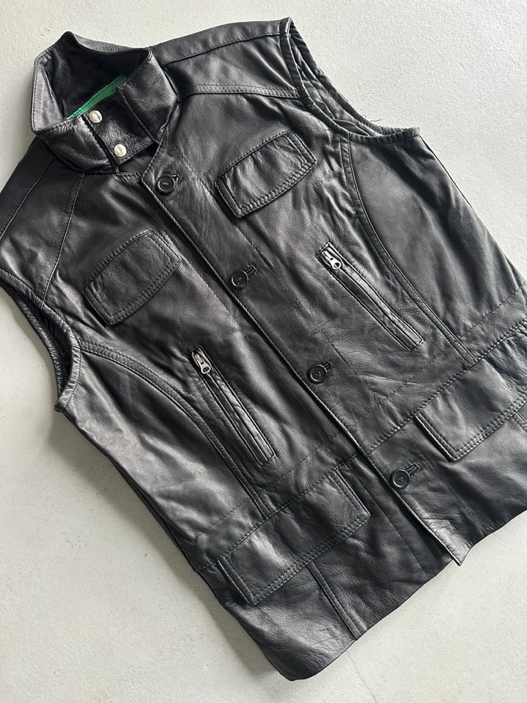 1990s FUNNEL NECK LEATHER VEST JACKET