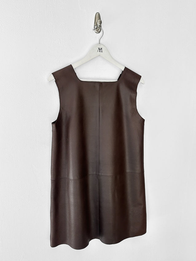 ITALIAN LABEL - 1990s LEATHER DUNGAREE DRESS