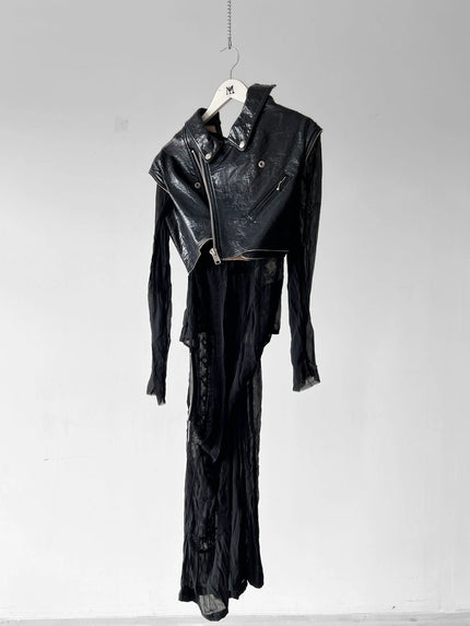 JUNYA WATANABE A/W 2007 ASYMMETRICAL LACE DRESS WITH BIKER JACKET