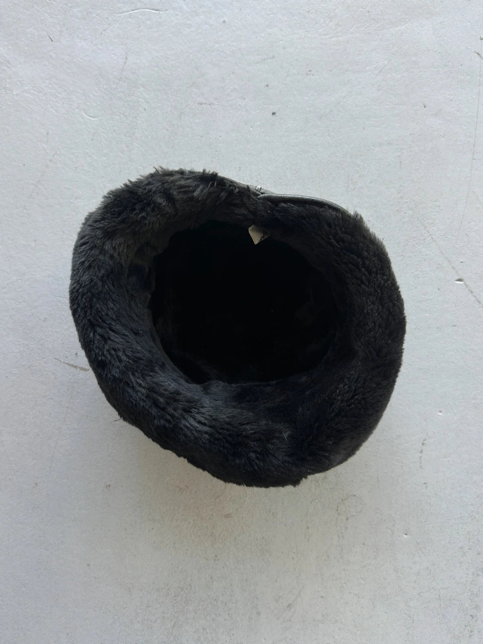 1970s LEATHER BUCKET HAT WITH FAUX FUR BRIM AND LINING