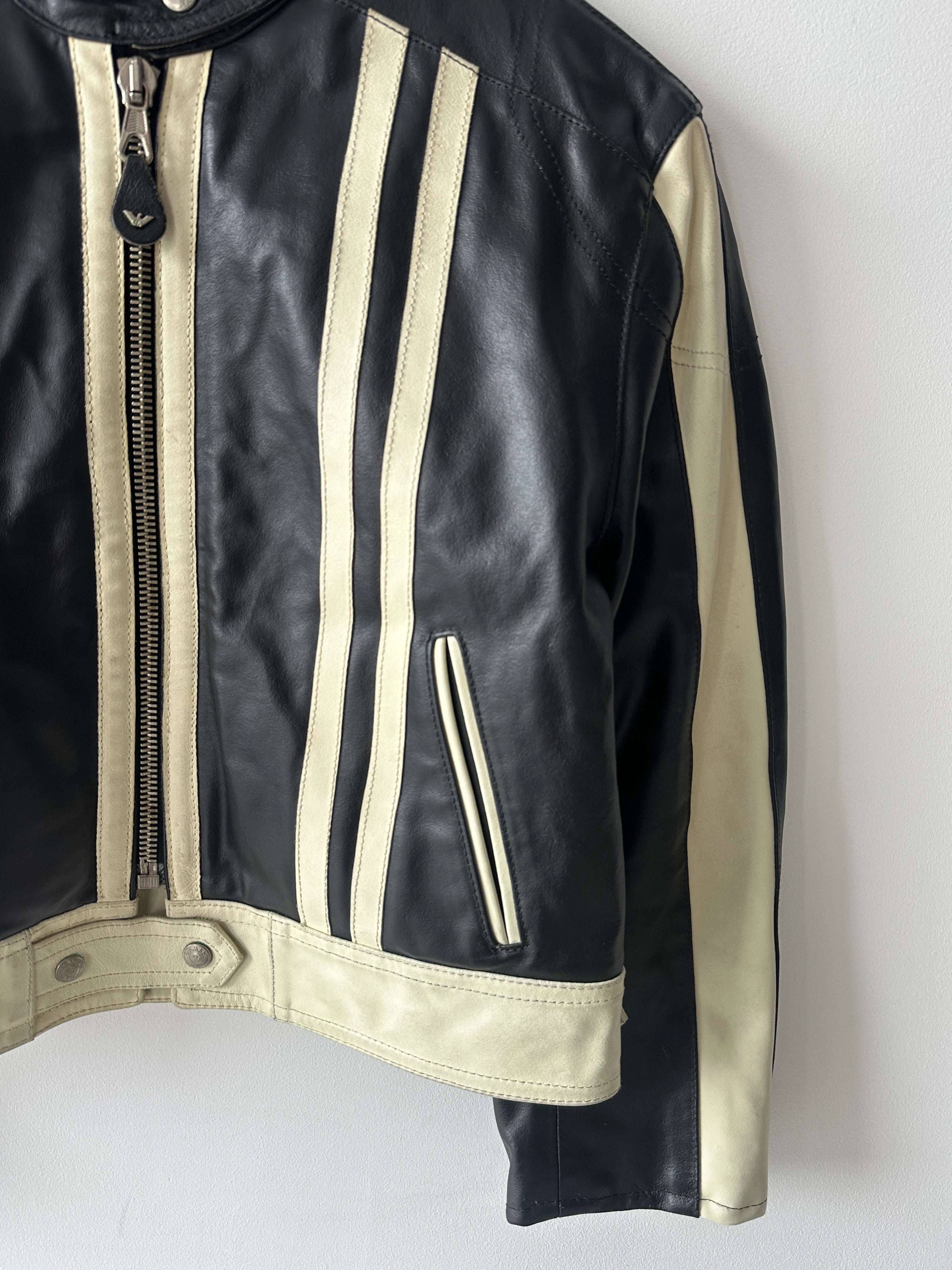 ARMANI JEANS - late 1980s CROP FIT BIKER LEATHER JACKET