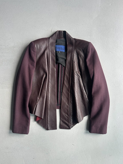 SHARON WAUCHOB - 2000s LEATHER FRONT DRAPED BLAZER