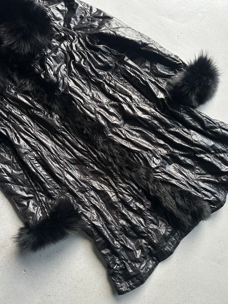 KANSAI YAMAMOTO IMPACT - 1990s REVERSIBLE QUILTED COAT WITH FOX FUR DETAILS