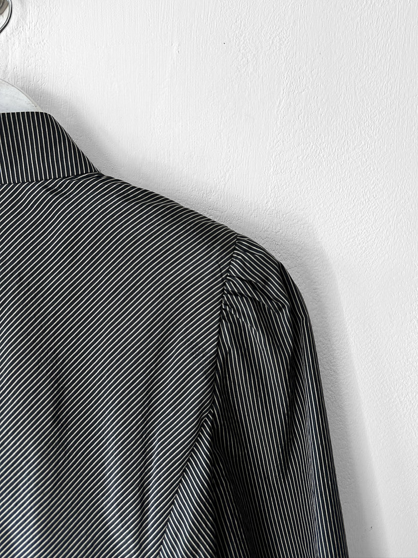 HIROKO KOSHINO - late 1990s PINSTRIPED BLOUSE WITH CASCADING RUFFLE DETAIL