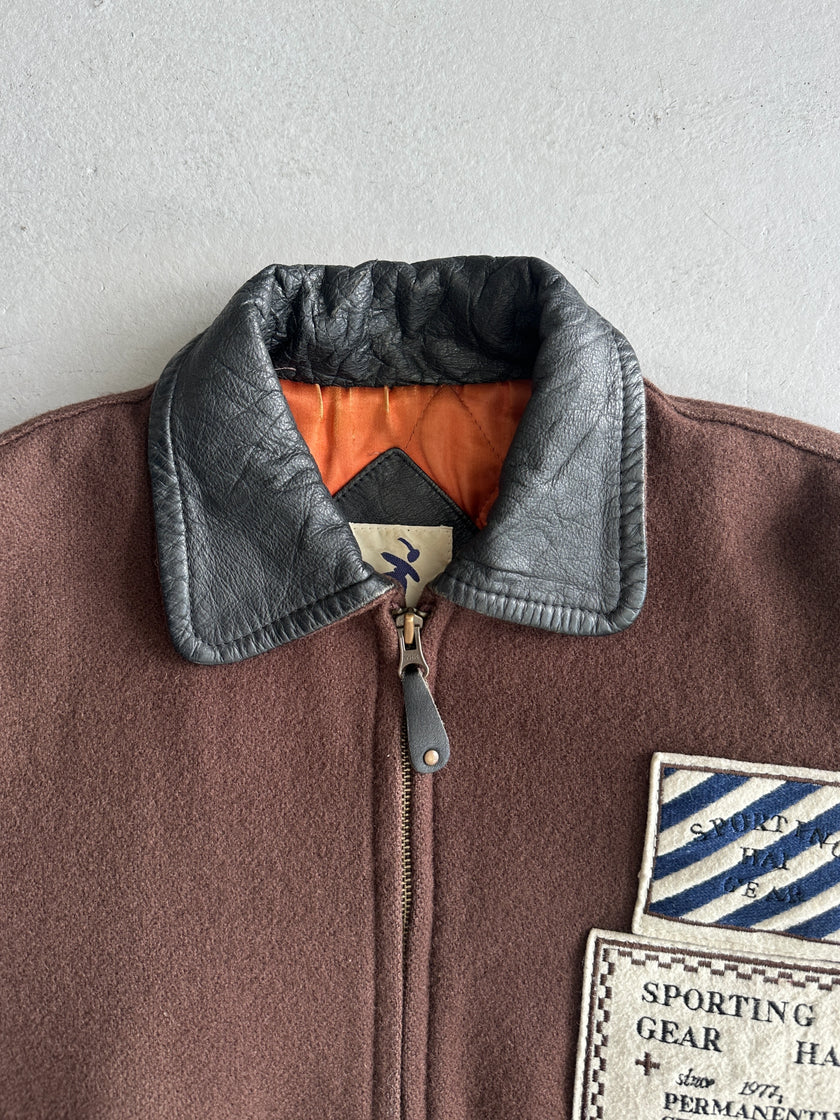 ISSEY MIYAKE HAI - A/W 1993 BOMBER JACKET WITH CONTRASTING LEATHER SLEEVE AND COLLAR