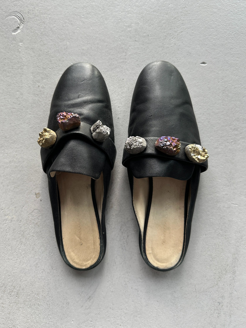 CHRISTOPHER KANE - S/S 2017 LEATHER SLIP ON MULES WITH OVERSIZED CRYSTALS