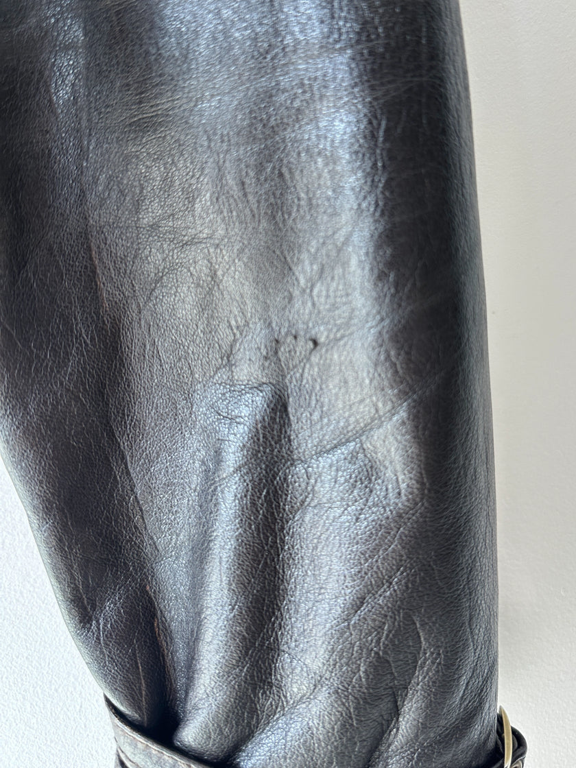 VERSACE - 2000s CROP FIT LEATHER JACKET WITH BONDAGE DETAILS
