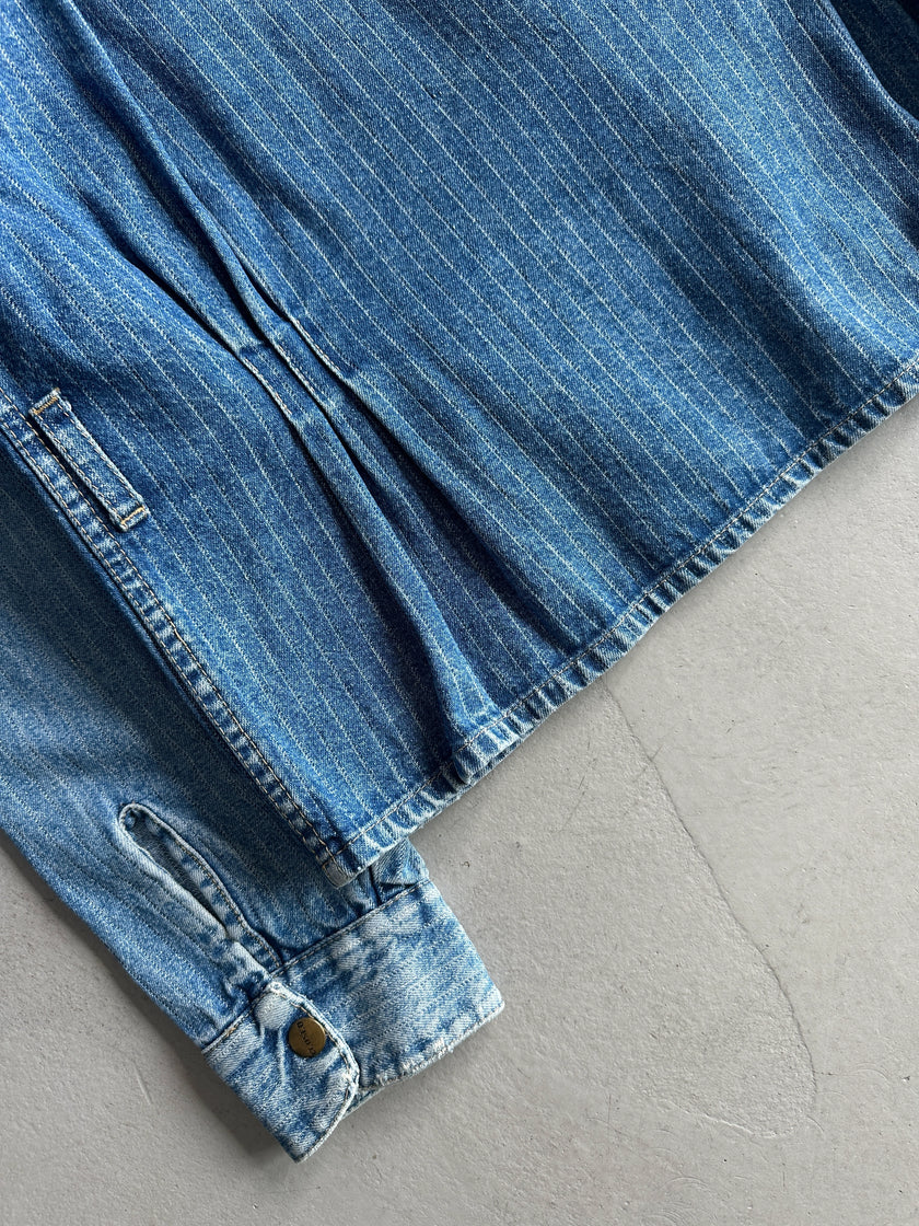 CLOSED - 1980S ASYMMETRICAL CLOSURE PINSTRIPED DENIM JACKET