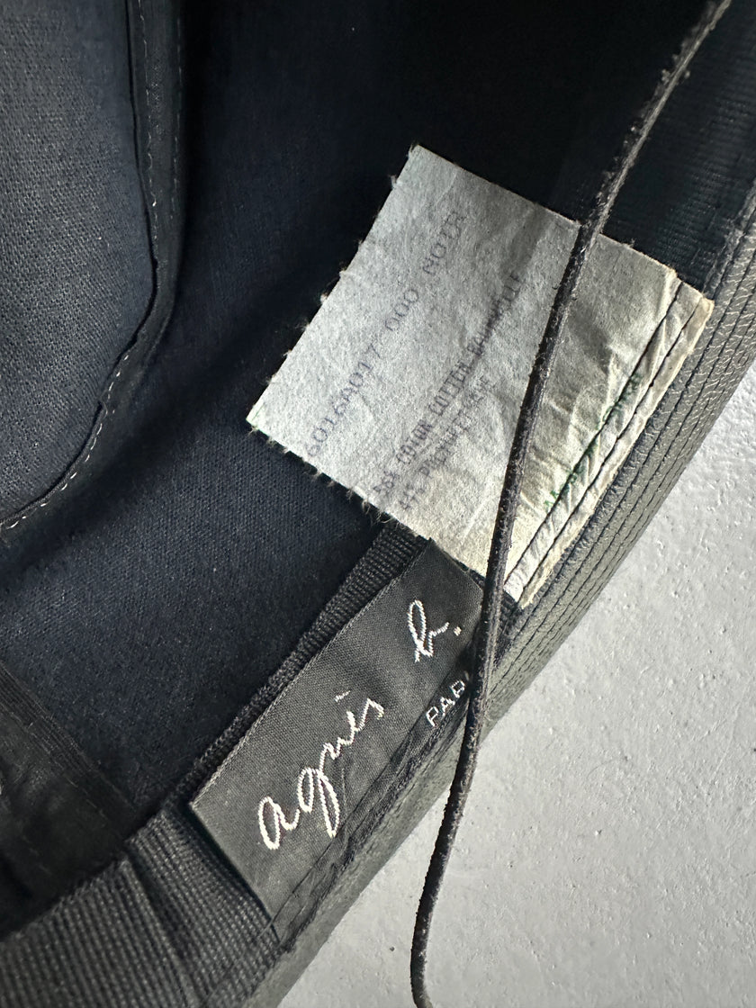 AGNÈS B. - 1990s FAUX LEATHER HAT WITH LONG CHIN STRAP