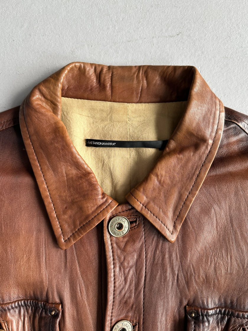 GAETANO NAVARRA - S/S 2007 MULTI POCKET DISTRESSED LEATHER JACKET
