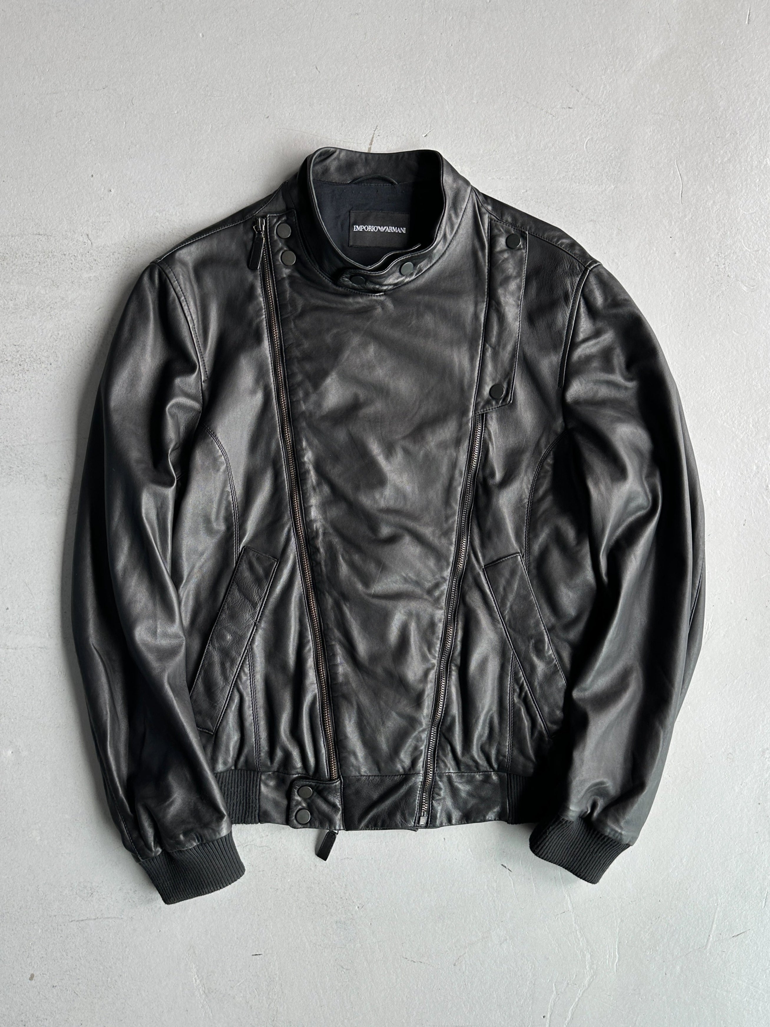 EMPORIO ARMANI - S/S 2009 ASYMMETRIC DOUBLE ZIP SOFT LEATHER JACKET