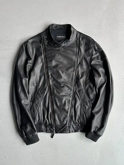 EMPORIO ARMANI - S/S 2009 ASYMMETRIC DOUBLE ZIP SOFT LEATHER JACKET