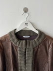 ITALIAN LABEL 2000s LEATHER JACKET WITH KNIT COLLAR AND FRONT PLACKET
