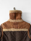 ITALIAN LABEL 1980s PANELLED JACKET WITH LEATHER PANELS AND SHEARLING COLLAR AND TRIMS