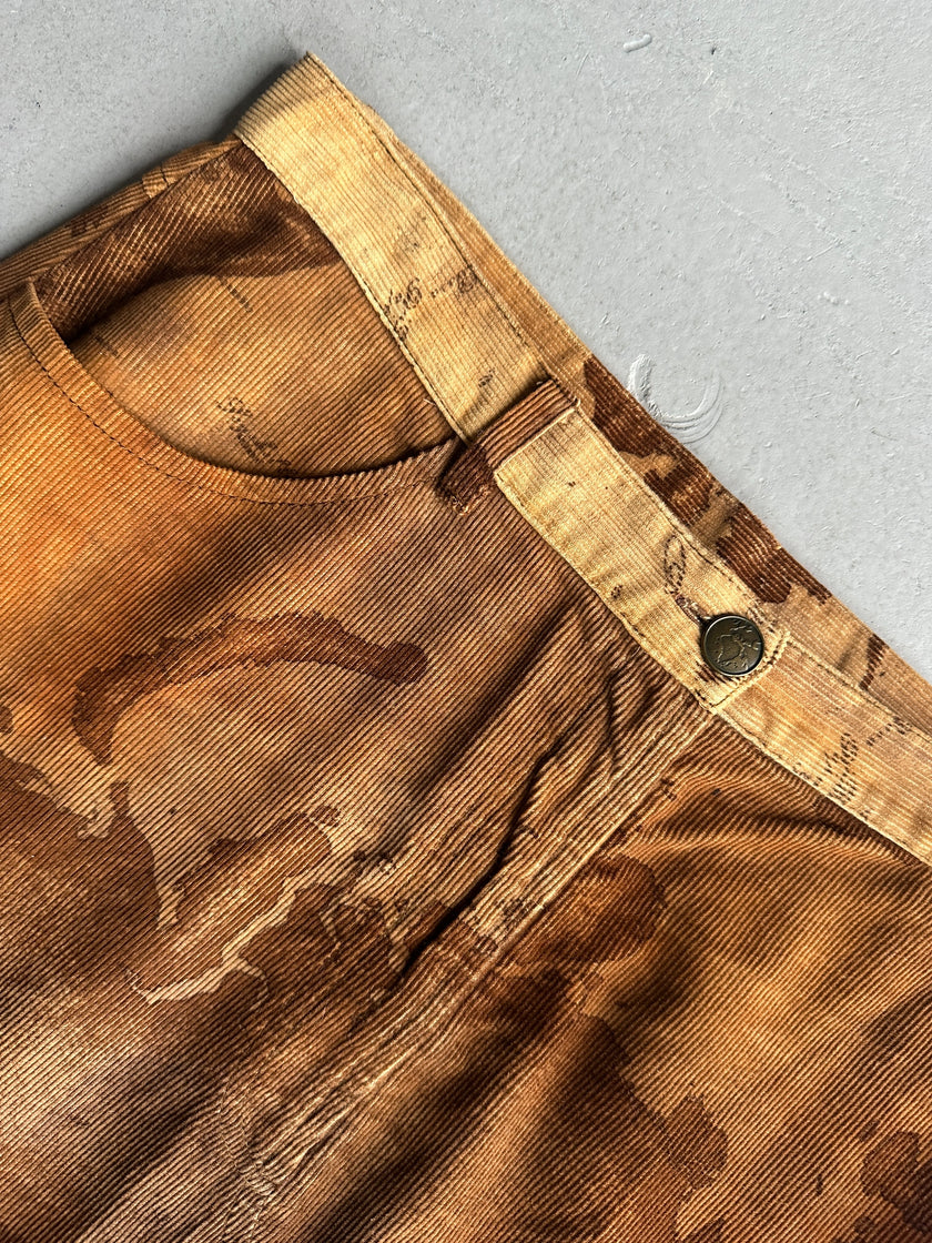 ALVIERO MARTINI - F/W 2003 MAP PRINT CORDUROY SKIRT